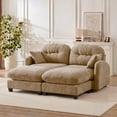 thumbnail image 3 of FFH 74" Loveseat with Ottoman, Comfy Cloud Couch, Chenille Sleeper Sofa, Tufted Deep Seat Sofa with Throw Pillows, Modern Modular Sectional Sofa for Living Room, Camel, 3 of 17