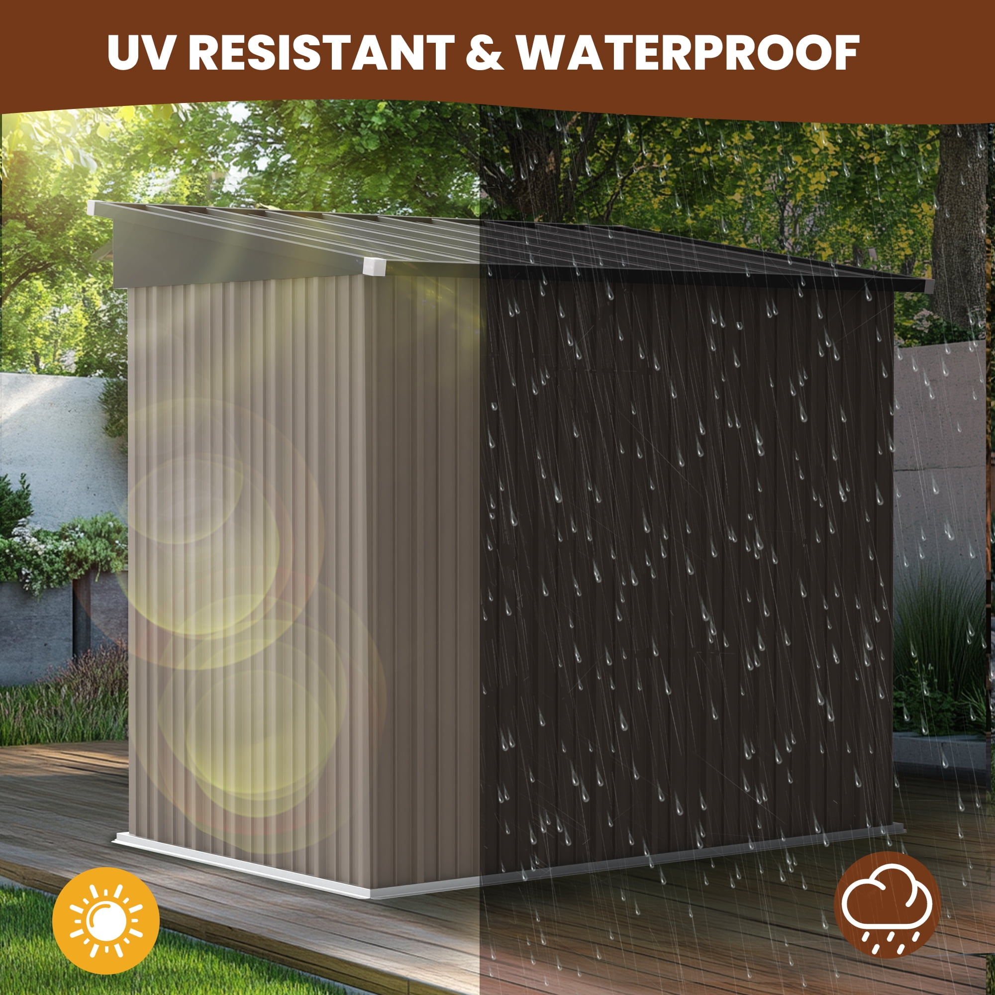 Sesslife 6' x 4' Outdoor Storage Shed, Patio Galvanized Steel Metal Shed with Sliding Doors, Garden Shed with Vents for Tools, Lawn Mover, Bike, Brown