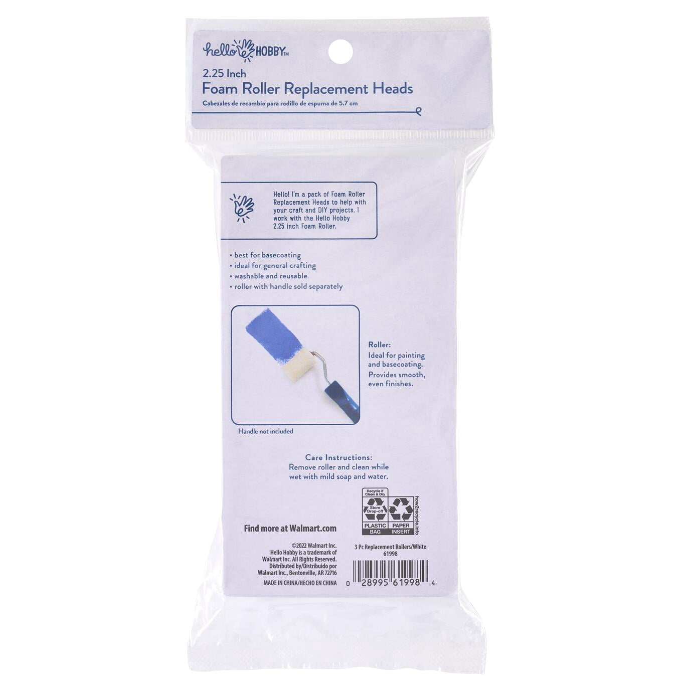 (3 pack) Hello Hobby Foam Roller Replacement Heads for Painting, 2.25", 3 Count
