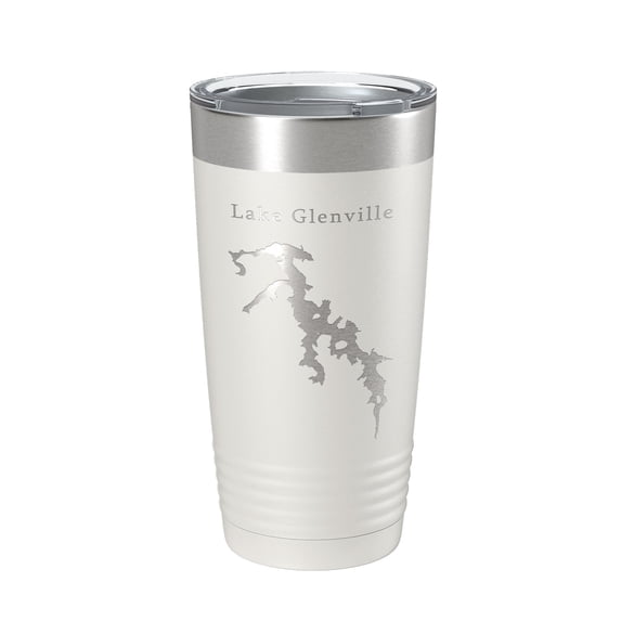 Lake Glenville Map Tumbler Travel Mug Insulated Laser Engraved Coffee Cup North Carolina 20 oz White