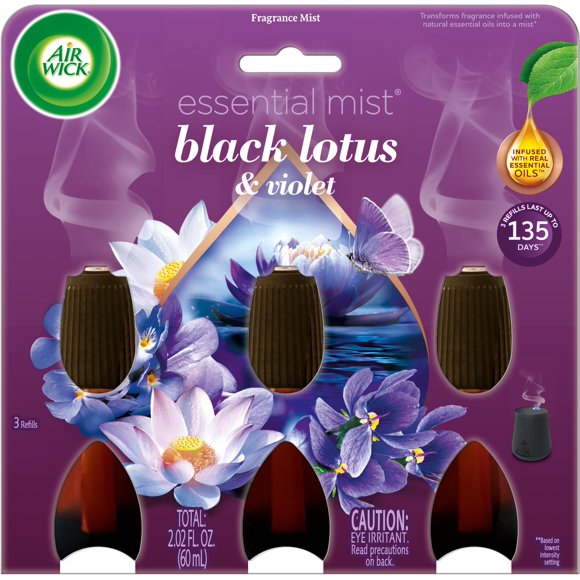 Air Wick Essential Mist de triple recarga, color negro, loto y violeta