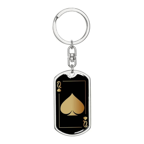 Queen Of Spades Keychain Dog Tag Stainless Steel or 18k Gold