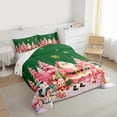 thumbnail image 3 of Manfei Pink Green Christmas Bedding Comforter Set for Child, Funny Santa Claus Twin Comforter Sets, Winter Snowman Penguin Reversible Bedding Set, Breathable Home Decor, 2pcs, 3 of 8