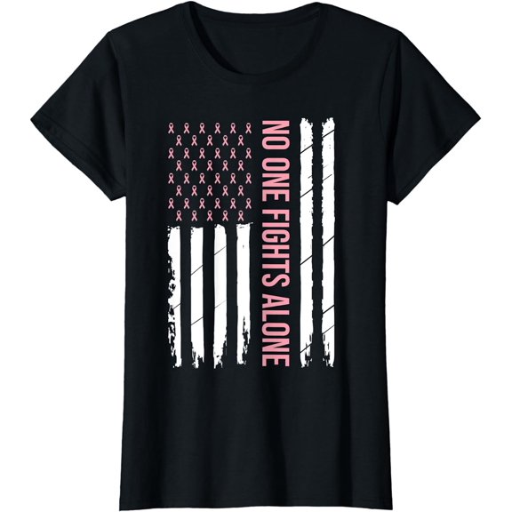 Breast Cancer Awareness Pink Ribbon USA American Flag T-Shirt