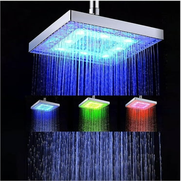 XZAMB Shower Head, Led Color Changing Showerhead, 3 Water Temperature-Controlled High Pressure Shower Heads, 8 Inch Square Detachable Shower Head for Bathroom