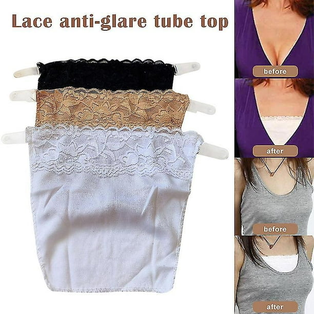 3 Pcs Cleavage Safe Snap-on Mock Camisole Lace Breathable Stretchy For  Women,11