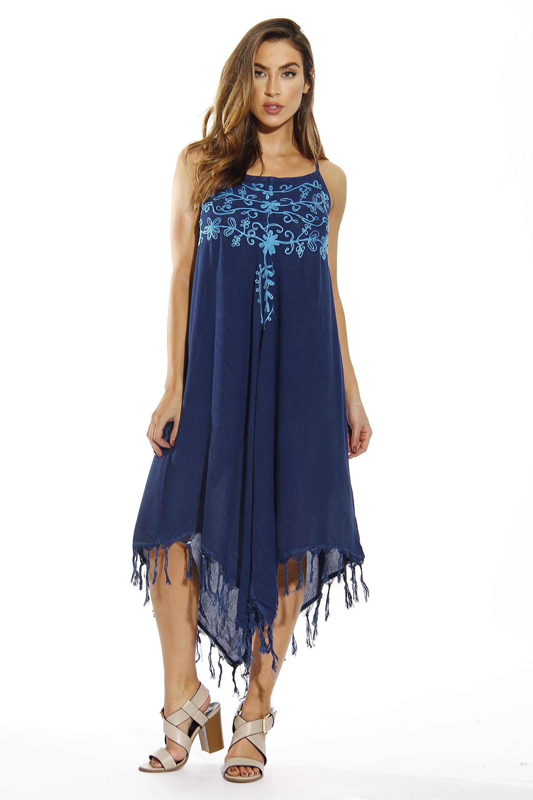 Riviera Sun Dress / Dresses for Women (Dark Denim with Turquoise ...