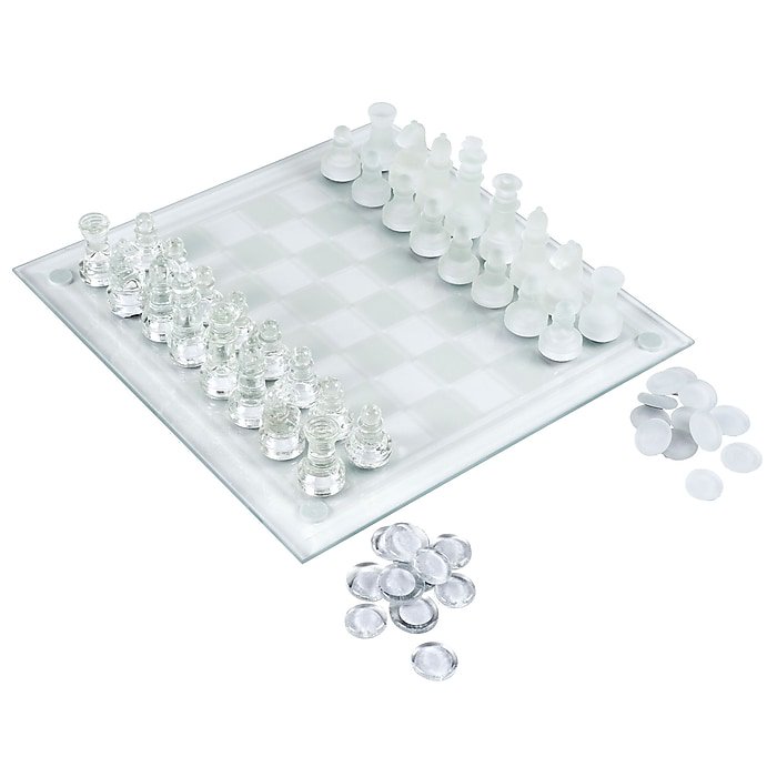 Elegant Glass Chess and Checker Board Set Clear and Frosted Walmart