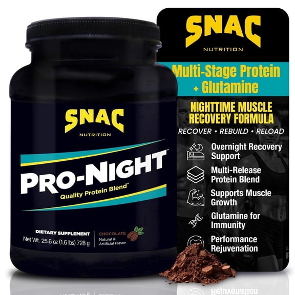 SNAC Pro-Night Protein Powder for Nighttime Recovery & Muscle Repair, Chocolate, 1.6 lbs