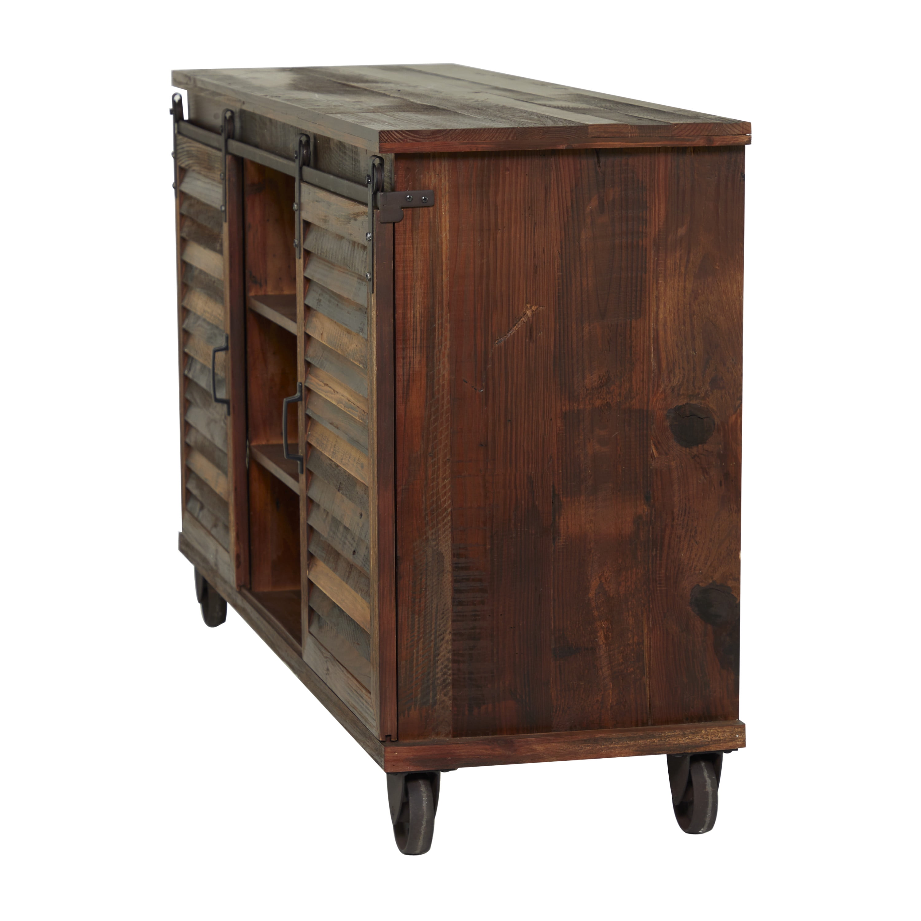 DecMode 54" x 33" Brown Wood 6 Shelves and 2 Doors Buffet with Wheels, 1-Piece