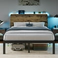 thumbnail image 3 of iPormis Queen Size Bed Frame with Ergonomic Storage Headboard & Charging Station, LED Platform Bed Frame, Heavy Duty Metal Slats, No Box Spring Needed, Easy Assembly, Rustic, 3 of 10