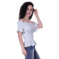 thumbnail image 3 of Moomaya Womens Off Shoulder Smocked Top Solid Short Sleeve Casual Summer Tops, 3 of 7