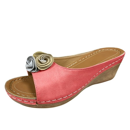 

knqrhpse slippers for women Large Flowers Solid Color Fashion Slope Size Sandals And sandals womens slippers house slippers for women