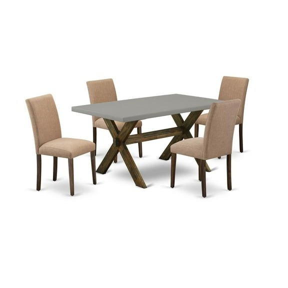 East West Furniture X-Style 5-piece Wood Dining Set in Jacobean Brown/Cement