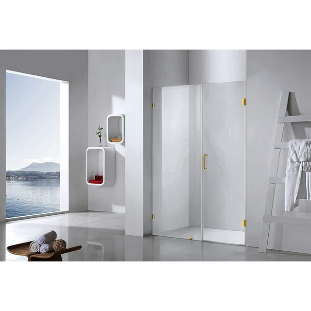 Genius Frameless Shower Door plus W57' - 61'' * H76'' side panel in Gold premium hardware finish, low iron tempered glass included(60 3/4'')