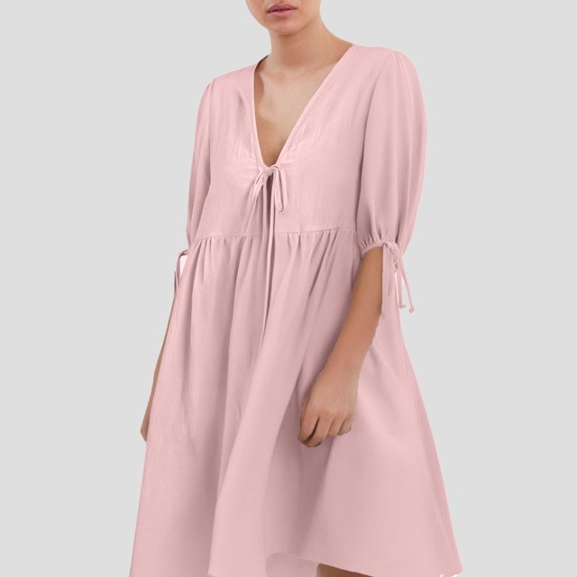 WILLBEST Vestido Informal De Mujer Con Escote En V Y Detalle De Cómodo Y Transpirable. Delantero Para Verano, Para Uso En Interiores Y Exteriores.