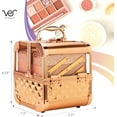 thumbnail image 4 of VER Beauty Makeup Train Acrylic Case Portable Cosmetic Organizer Box 2-Tier Trays Travel Storage Case Lockable Jewelry with Mirror and Keys (Rose Gold Diamond), 4 of 8