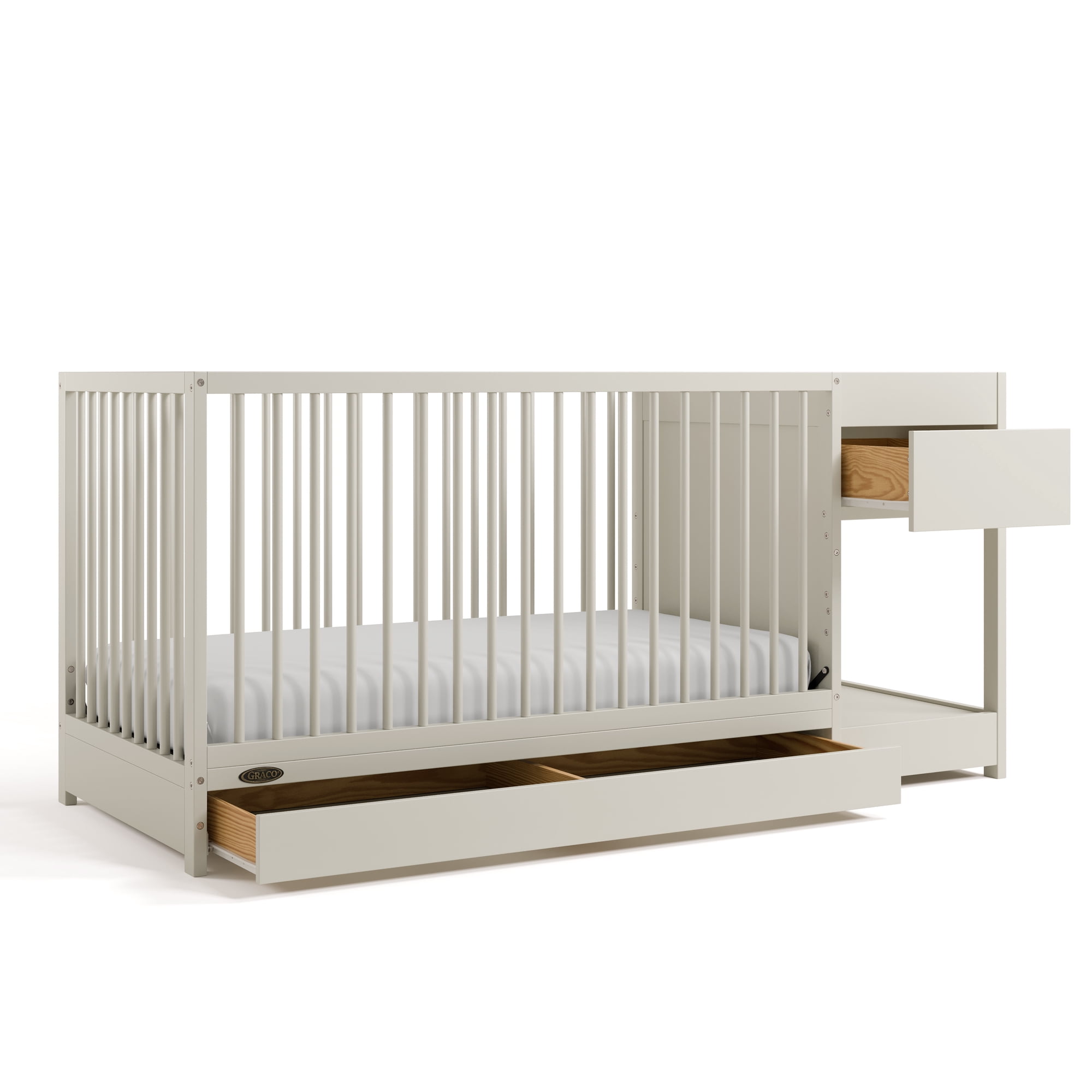 Graco Teddi 5-in-1 Convertible Baby Crib and Changer with Drawer, Frosted Oat