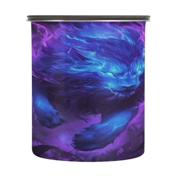 Wobogo Purple Light Blue Lion Food Storage Jars 304 Food Grade Stainless Steel Canisters With Vacuum Airtight Lids for Coffee Snacks Nuts Cereal 900ML