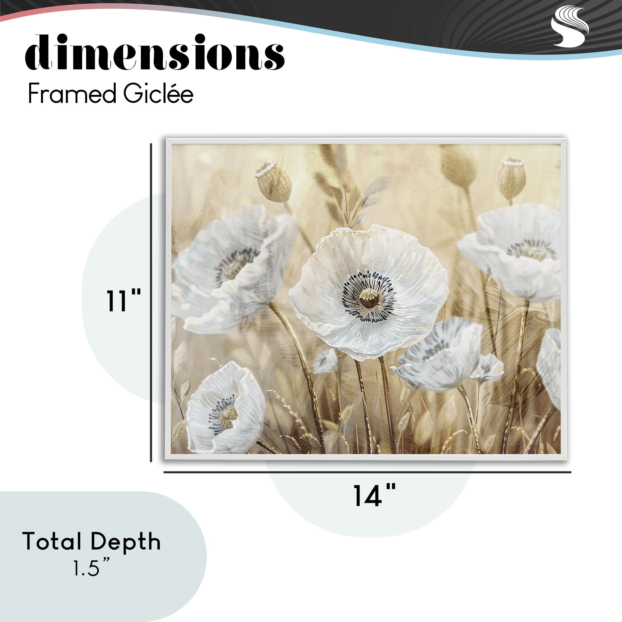 Stupell Industries White Poppies Beige Field White Framed Giclee Art, design by Kim Allen
