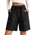 thumbnail image 6 of Shorts for Women Only Moment Shorts for Women Cotton and Linen Dressy Casual Elastic High Waisted,Comfy Lightweight Airy,Summer Shorts for Beach,Travel & Vacation Black,L, 6 of 7