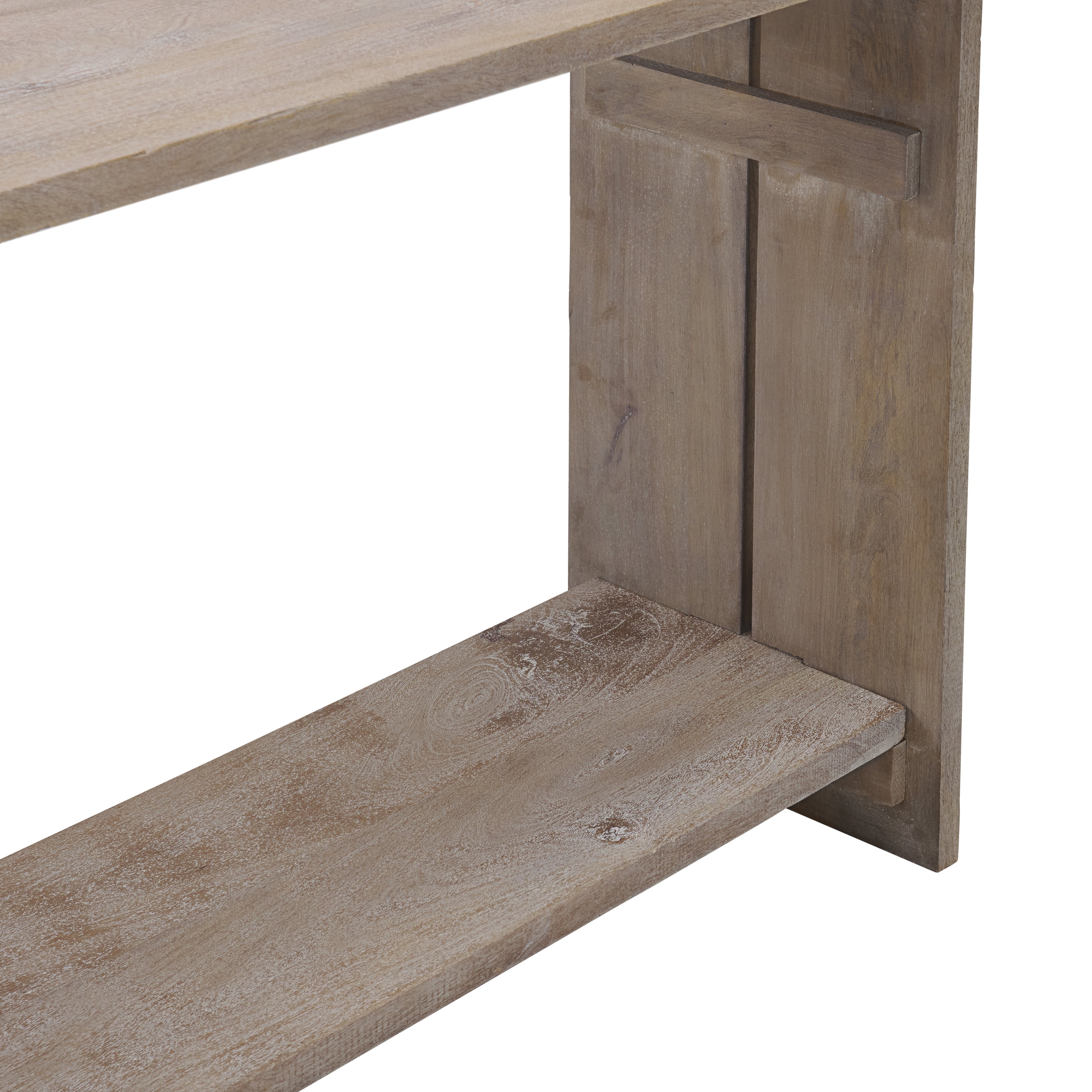 Alaterre Furniture Castleton Mango Wood Console Table, 52 in. W Entryway Table with Dual Shelf Storage, Driftwood Finish