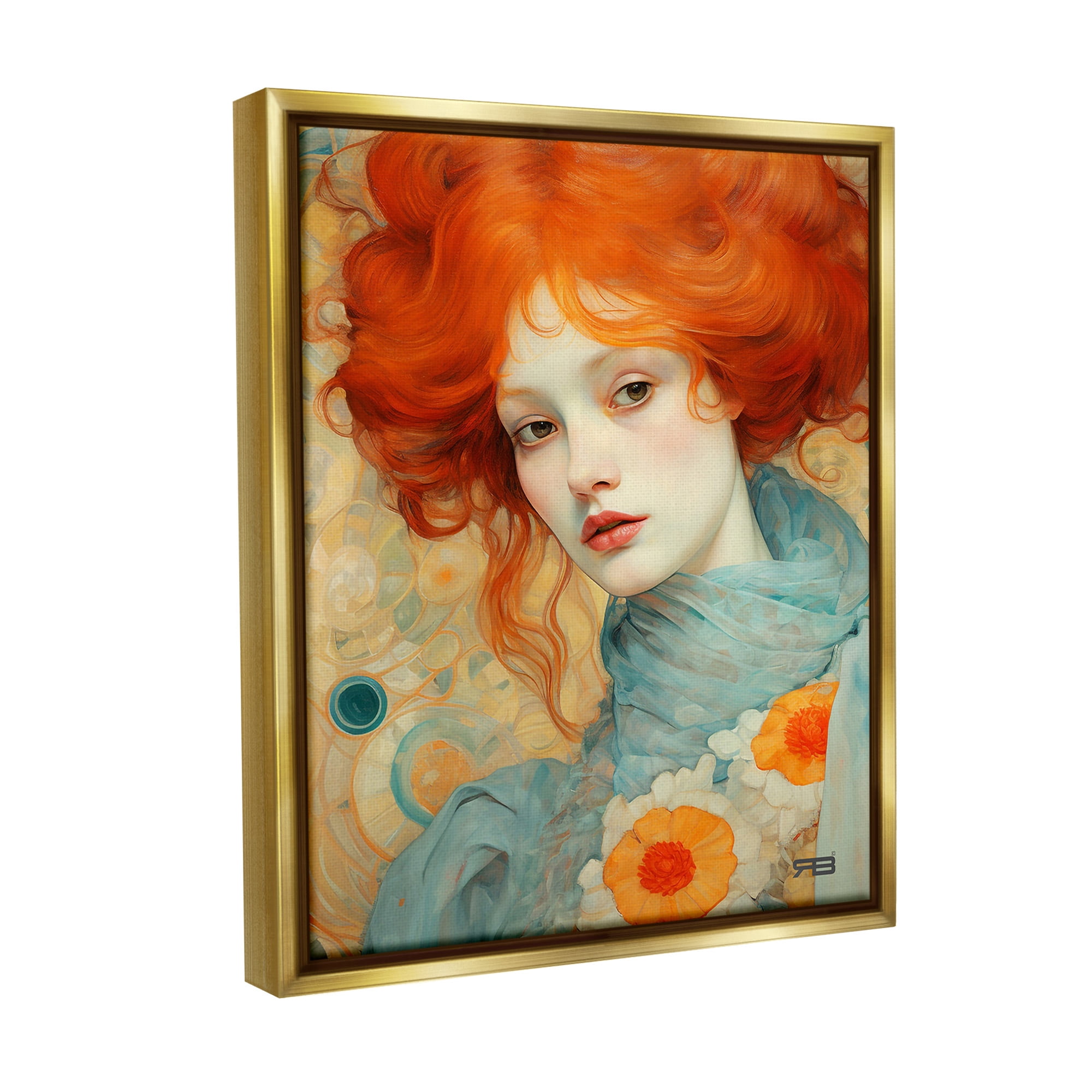 Stupell Industries Flower Patterned Woman Botanical & Floral Painting Gold Floater Framed Canvas Art Print Wall Art, 17 x 21