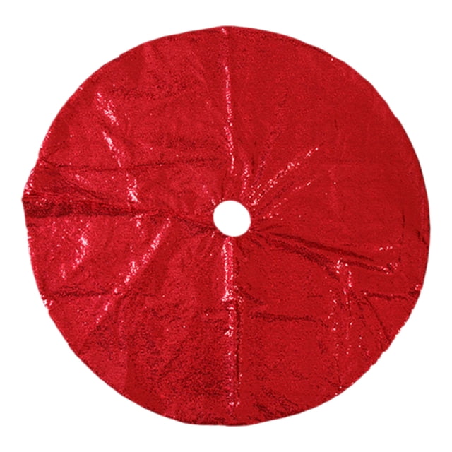 Red 54Cm Sequins Christmas Tree Skirt, Sparkling Circular Tree Mat For Xmas Decor, Festive Floor Protection For Living Room