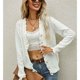 thumbnail image 3 of Blusa de punto de manga larga con volantes y un solo pecho para mujer, estilo casual, para citas, color blanco XL, 3 of 7