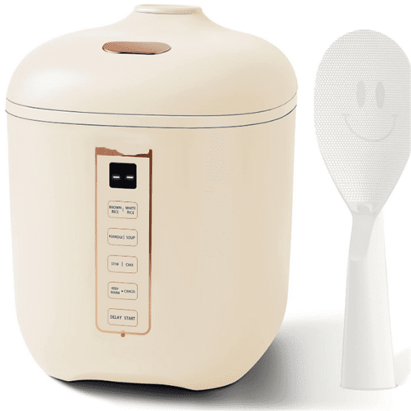 Mini Rice Cooker 2 Cups Uncooked 1.2L Portable Nonstick Travel Rice Maker BPA Free with 24 Hour Timer and Keep Warm Beige Bestseling