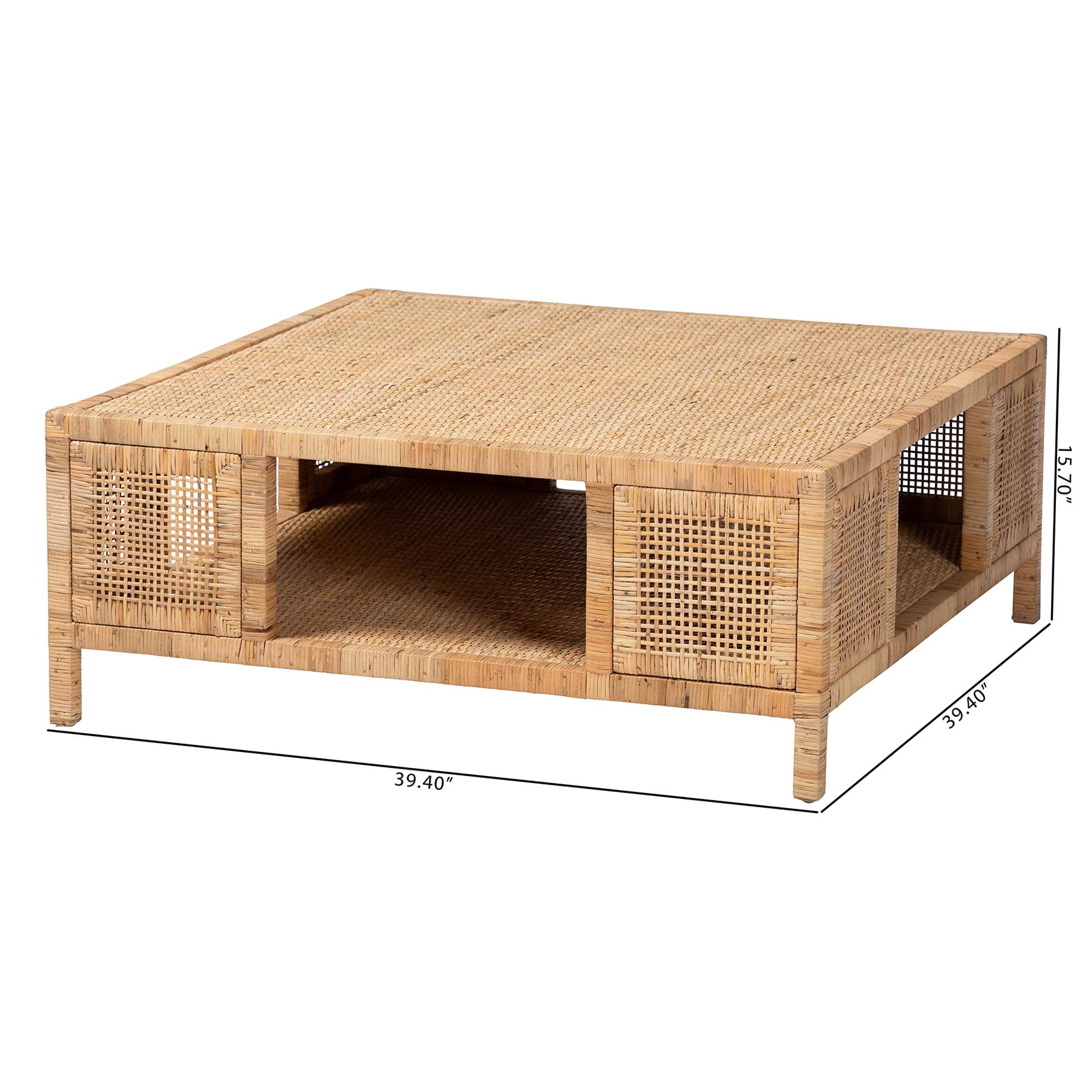 Bali & Pari Open Shelf Rattan Coffee Table, Light Honey
