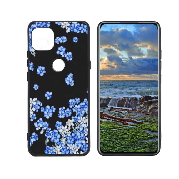 Compatible with Moto One 5G Ace Phone Case, Blue-Flowers-3 Case Men Women, Flexible Silicone Shockproof Case for Moto One 5G Ace