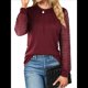 thumbnail image 1 of Blusas de Punto Gofre para Mujer, Blusas Elegantes Informales de Negocios, Camisas de Trabajo de Larga con Encaje, Ropa de Otoño. Vino Tinto L, 1 of 9