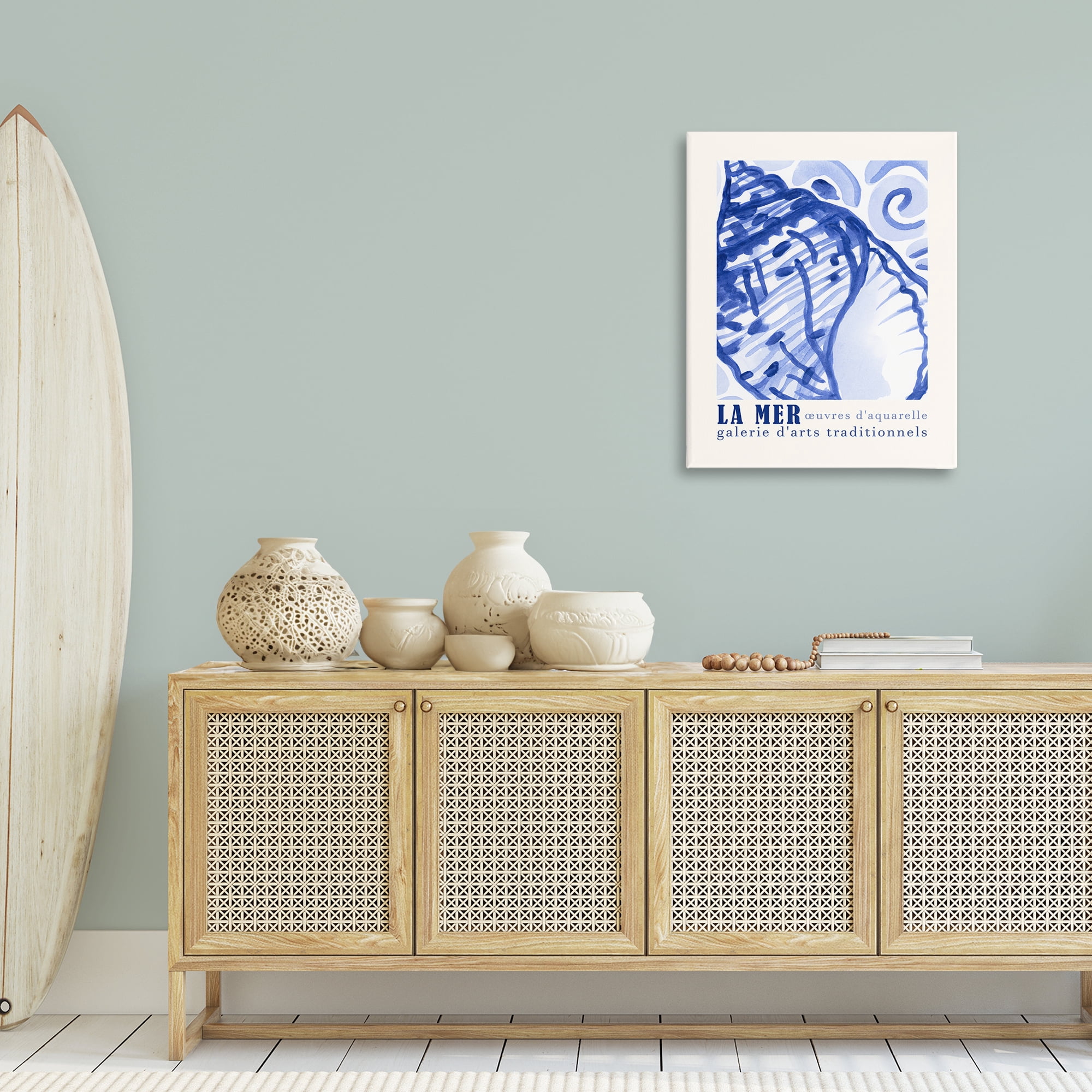 Stupell Industries Blue Seashell Gallery Show Nautical & Beach Painting Wrapped Canvas Art Print Wall Art, 24 x 30