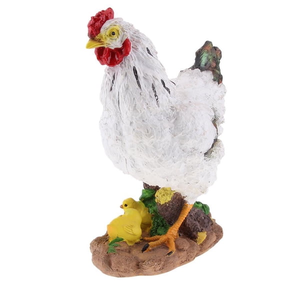 Estatuas de jardín de gallina de resina, mamá gallina blanca con pollito, figuras M