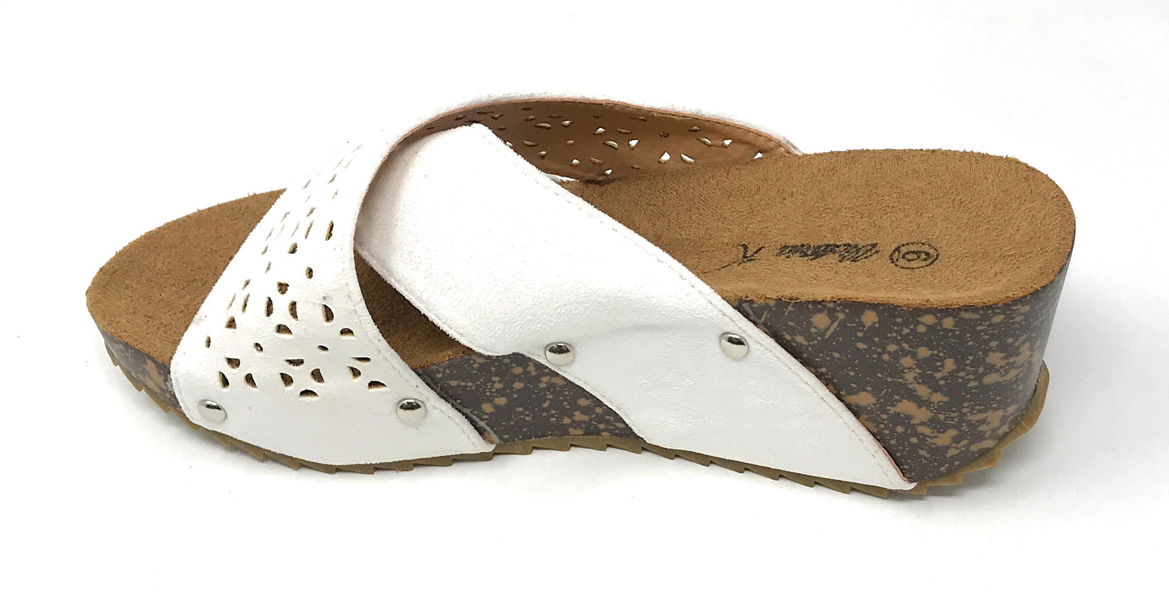 Victoria K Women's Laser Cut Out With Cross Over Strap Cork Wedge Sandals