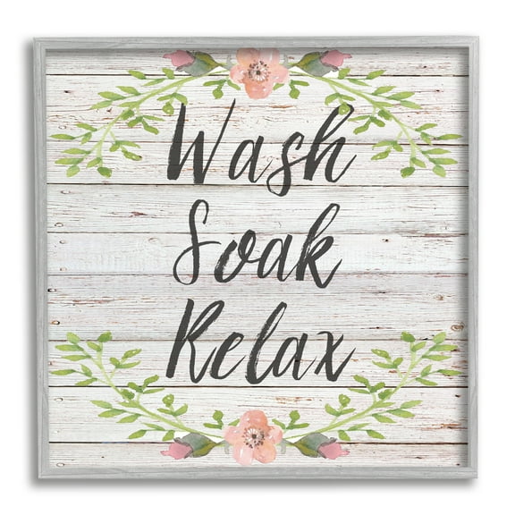 Stupell Industries Floral Wash Soak Relax Floral Wood, 24 x 24,Design by Sean Parnell