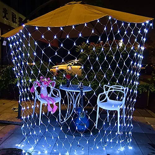LINLIN Solar Net String Lights, 3m*2m 200LED Net Lights with 8 Modes Backyard Patio Net Light for Window Wall Sweetheart Table Background Camping Beach (Green)