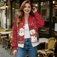 thumbnail image 2 of COEQINE Women's Zip Up Bomber Jacket Cropped Relaxed Fit Bomber Outfits with Pockets, Fashion Moto Biker Coats Varsity Jackets Shackets Winter Coats, XX-Large, Cute Santa Claus Snowman Music Note, 2 of 7