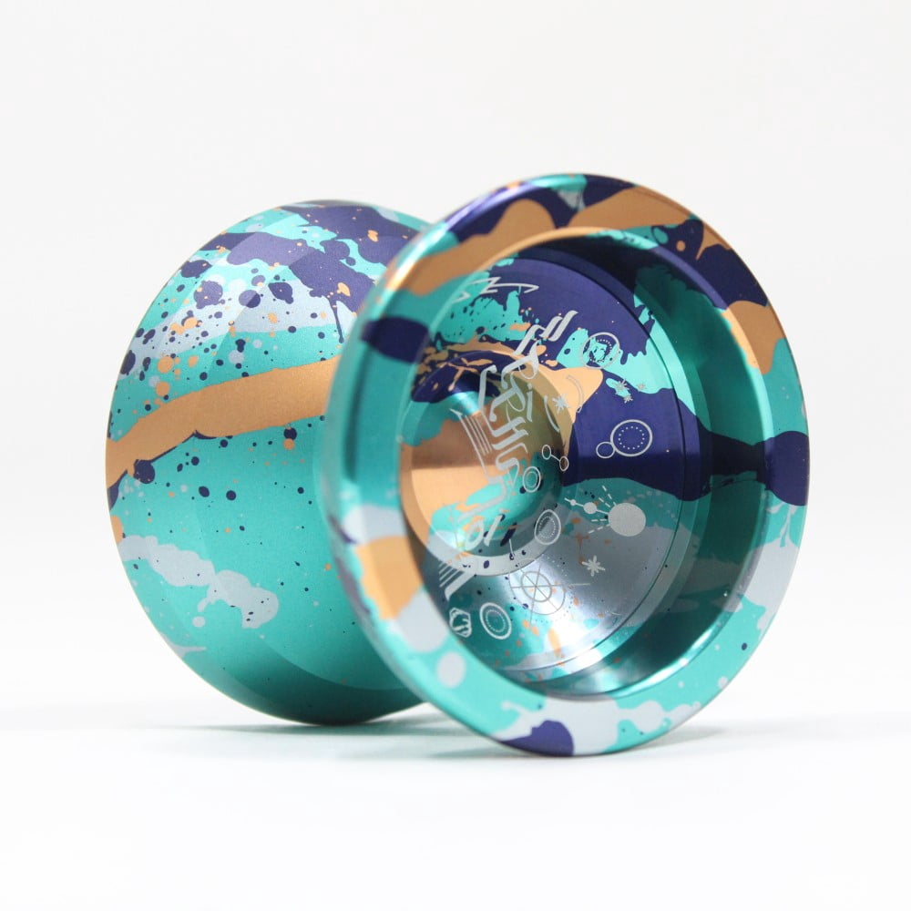 C3yoyodesign Epiphanion Yo-Yo - William Chow Design - Full Size Metal YoYo (Teal/Gold/Navy/Silver Splash)