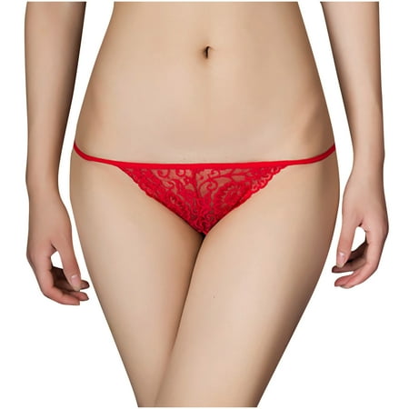 

YUEHAO underwear women Women s y Solid Lace Hollow Transparent Seamless y Panties Cotton Lift Red One Size