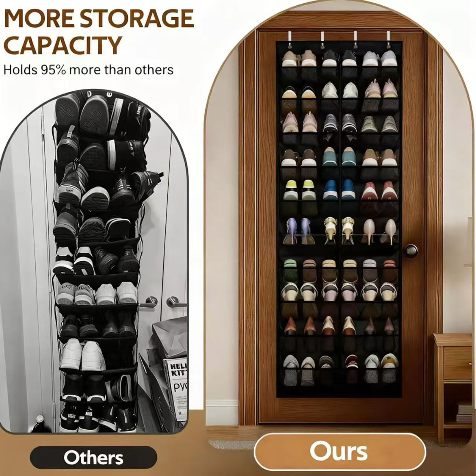 Meikd 30-Pair 10-Tier No-Drill Door-Hanging Shoe Storage Box, Durable Breathable Mesh Rack, Suitable for the Whole Family's Sneakers, Boots, Heels, and Dress Shoes