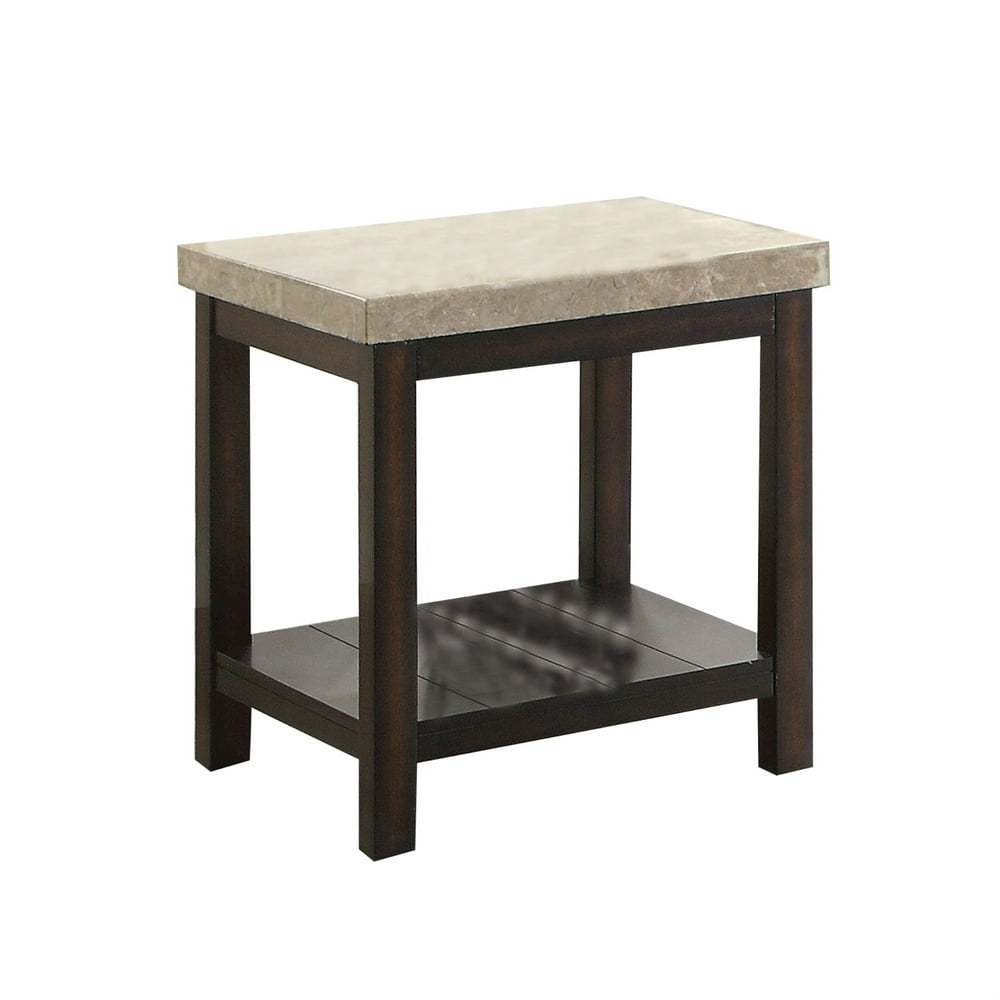 Transitional End Table with Genuine Marble Top, Brown