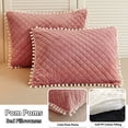 thumbnail image 2 of LIFEREVO 3 Pieces Luxury Plush Shaggy Faux Fur Duvet Cover Set Furry Bedding Set(1 Fluffy Fuzzy Comforter Cover + 2 Pompoms Fringe Quilted Pillow Shams), Zipper Closure, Queen Size, Old Pink, 2 of 7