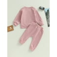 thumbnail image 5 of Baby Boy Girl Clothes 6M 12M 18M 24M 3Y Toddler Fall Winter Outfits Solid Color Crewneck Sweatshirt and Jogger Pants Set, 5 of 10