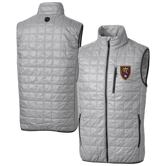 Men's-Cutter & Buck  Gray Real Salt Lake Big & Tall Rainier PrimaLoft Eco Insulated Full-Zip Puffer Vest