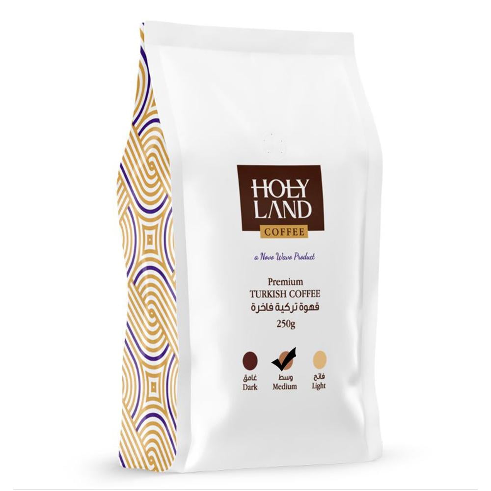 Holy Land Premium Turkish Ground Coffee, Medium Roast with Cardamom, 100% Arabica Beans, 8.8 oz