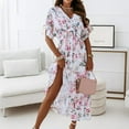 thumbnail image 2 of Icuanyi Womens Dresses Clearance Women’s Fashion Dress Short Sleeve V-Neck Flowers Print Beach Leisure Long Dress, 2 of 9
