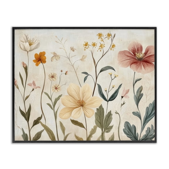 Stupell Industries Farmhouse Faint Florals Foliage Black Framed Giclee Art, 14 x 11, by Petals Prints Design