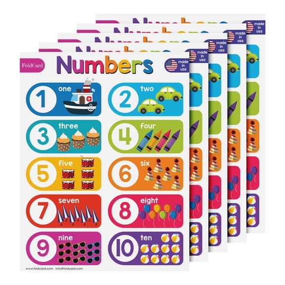 Numbers 1-10 Chart for Preschool to Grade 1 Kids Bright and Colorful Educational Visual / Learning Aid Poster Decoration for Classroom or Home | Glossy Durable Cardstock | 8.5" x 11" | 5 per Pack